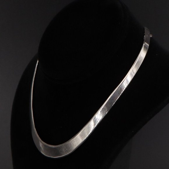 Sterling Silver Modern Bold Statement Necklace Sterling Silver Choker Necklace - Picture 2 of 4